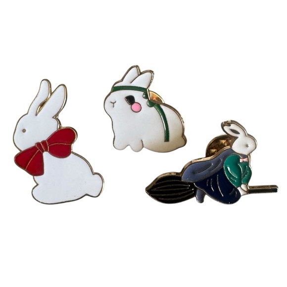 White Rabbit Enamel Pin Set - Picture 5 of 6